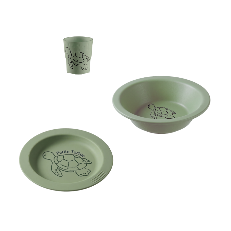 Coffret Repas Bébé Petite Tortue – 3 Pièces Vert | Biobib® Made in France