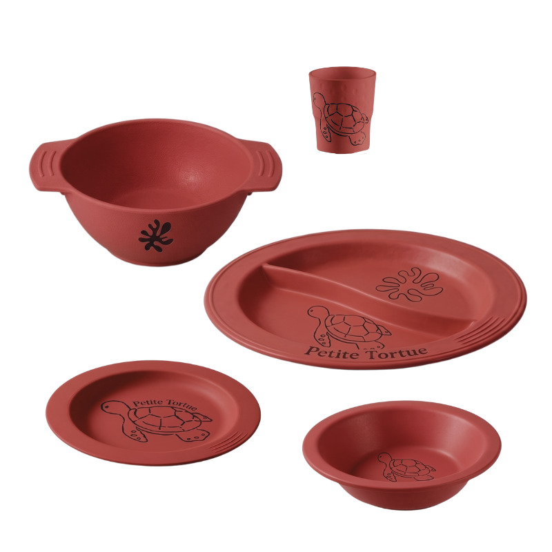 Coffret Vaisselle Bébé Tortue – 5 Pièces Rouge | Biobib® Made in France