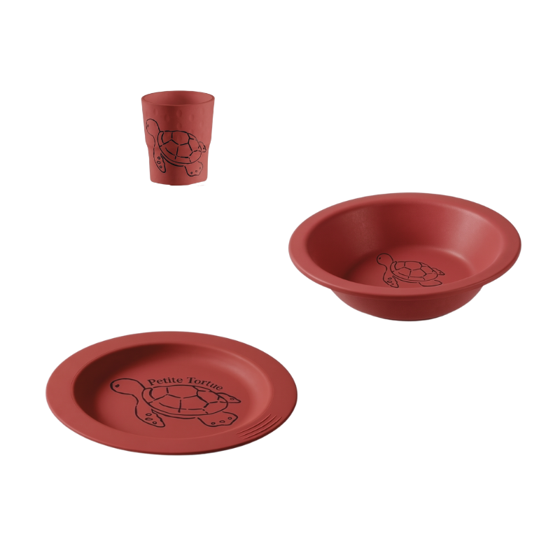Coffret Repas Bébé Petite Tortue – 3 Pièces Rouge | Biobib® Made in France