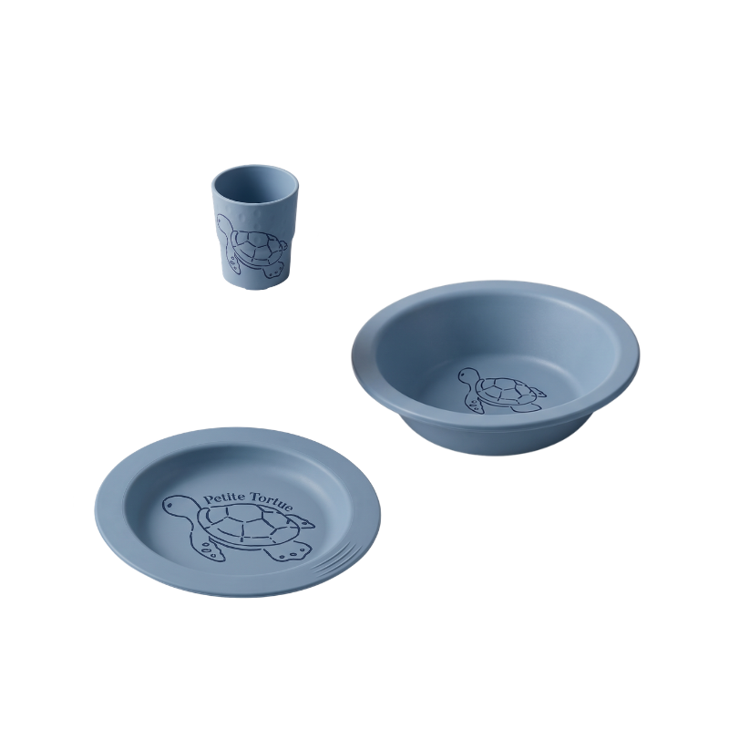 Coffret Repas Bébé Petite Tortue – 3 Pièces Bleu | Biobib® Made in France